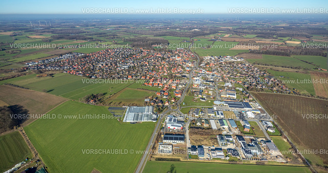 Nordkirchen230205903Suedkirchen | Luftbild, Gewerbegebiet Wilhelm-Raiffeisen-Straße und Ortsansicht Südkirchen, Nordkirchen, Münsterland, Nordrhein-Westfalen, Deutschland