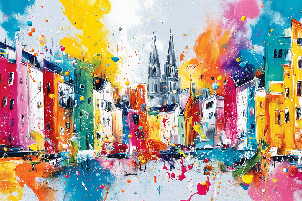 2602035 - Farbenfrohes Köln | Farbenfrohe bunte Kölner Lebensfreude im Stil eines modernen Gemäldes.