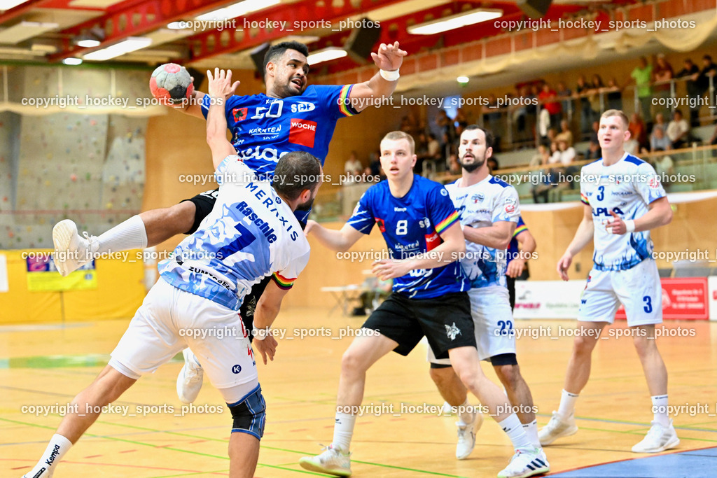 SC Ferlach vs. ALPA HC Hard | #7 RASCHLE Luca HC Hard, #50 GONZALEZ-MARTINEZ Adonis,#8 KNAPP Simon SC Ferlach, #22 BABIC Dejan HC Hard, SC Ferlach vs. ALPA HC Hard, SC Ferlach vs. ALPA HC Hard am 30.04.2024 in Ferlach (Ballspielhalle Ferlach), Austria, (Photo by Bernd Stefan)