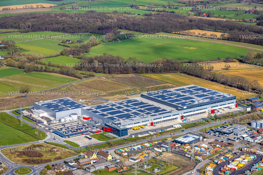 Selm260307138 | Luftbild, Gewerbegebiet Schachtstraße, GC24-Express KG Zentrallager mit Solardach, Selm, Münsterland, Nordrhein-Westfalen, Deutschland