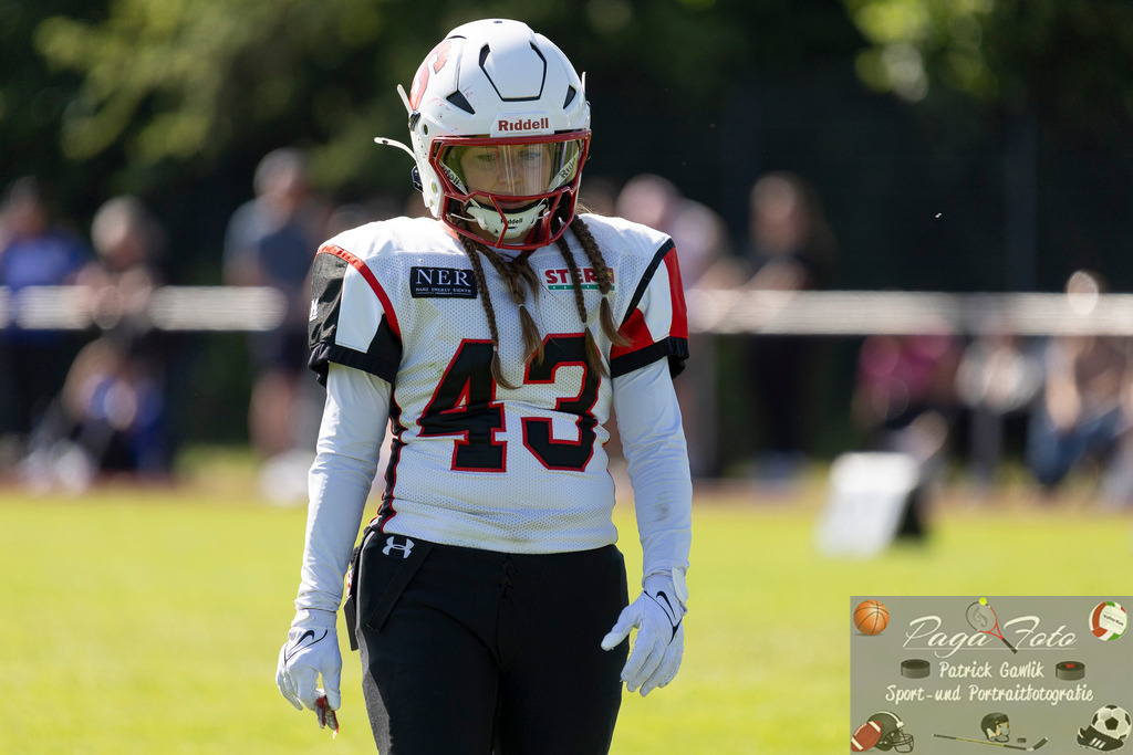 GFLW 1: German Football League Women 1: Rodgau Pioneers Ladies - Stuttgart Scorpions Sisters, 07.06.2026 | Melina Locher (Stuttgart Scorpions Sisters #43), Freisteller, Portrait / Porträt, Rodgau Pioneers Ladies - Stuttgart Scorpions Sisters, Rodgau, Maingau-Energie-Stadion "Am Weichsee", 7.6.2026 - Realisiert mit Pictrs.com