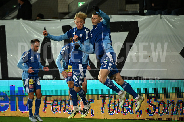 TSV Egger Glas Hartberg vs SV Oberbank Ried – Austrian Bundesliga Match | The image shows Benjamin Markus (Hartberg) and Elias Havel (Hartberg), at the Bundesliga match TSV Hartberg vs SV Ried at Profertil Arena Hartberg. 22.11.2025