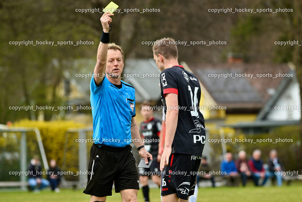 SV Rothenthurn vs. FC Dölsach | Paul Fischer Referee, Gelbe Karte, #16 Niklas Krobath SV Rothenthurn, SV Rothenthurn vs. FC Dölsach, SV Rothenthurn vs. FC Dölsach am 04.04.2026 in Rothenthurn (Sportplatz Rothenthurn), Austria, (Photo by Bernd Stefan)