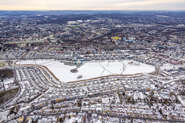 Dortmund221201815 | Luftbild, Schneebedeckter und zugefrorener Phoenix-See in Hörde, Wohngebiet, Berghofen, Dortmund, Ruhrgebiet, Nordrhein-Westfalen, Deutschland