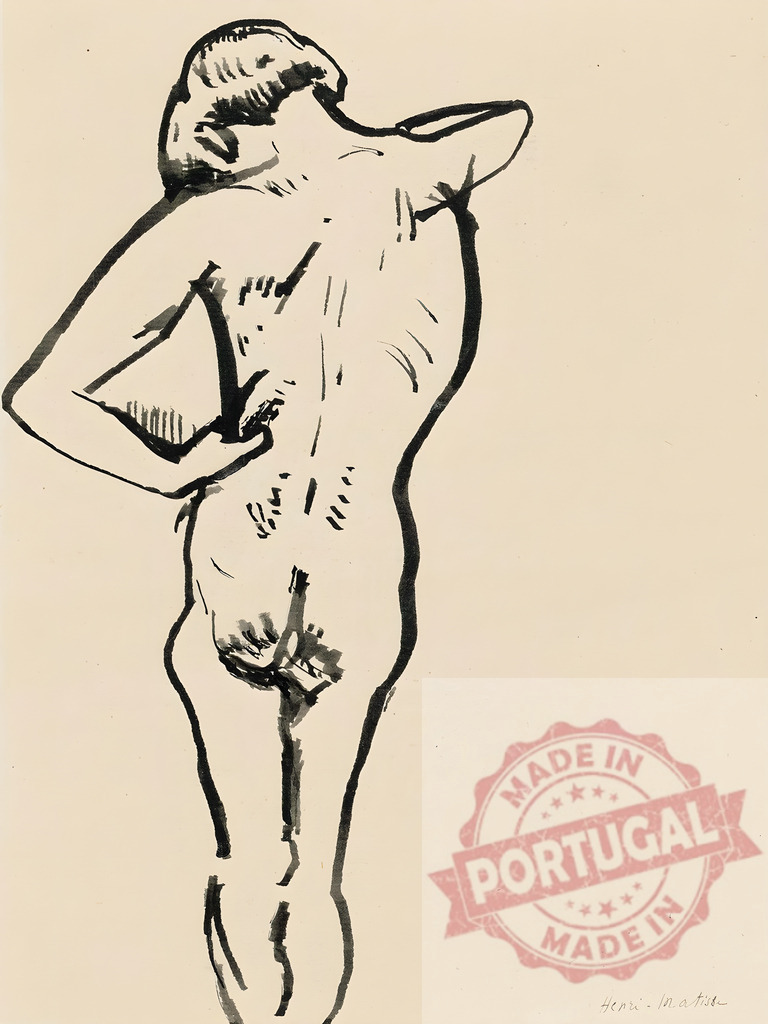 Henri Matisse drawing of a nude woman posing. Henri Matisse | Henri Matisse hand drawing standing female nude with ink on paper - Realized with Pictrs.com