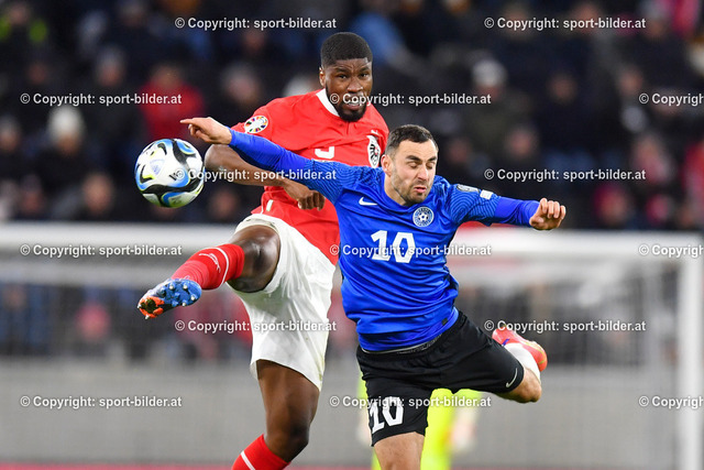 AUT, Uefa EM-Qualifikation 2024 - Oesterreich vs Estland | 27.3.2023, Raiffeisen Arena Linz, AUT, EM-Qualifikation Uefa Euro 2024 - Oesterreich vs Estland, im Bild Kevin Danso (AUT) vs Sergei Zenjov (EST)


// Uefa Euro 2024 Qualifikation Match between Austria and Estland in Linz, Austria on 2023/03/24