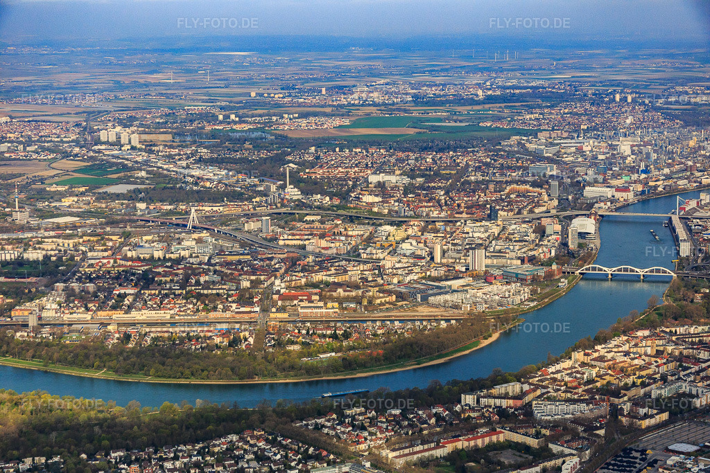 Luftbild: Parkinsel am Rheinufer im Ortsteil Süd in Ludwigshafen im Bundesland Rheinland-Pfalz in Deutschland. Foto: IMG_076966.jpg vom 12.04.2015 durch Werner Riehm/FLY-FOTO.de