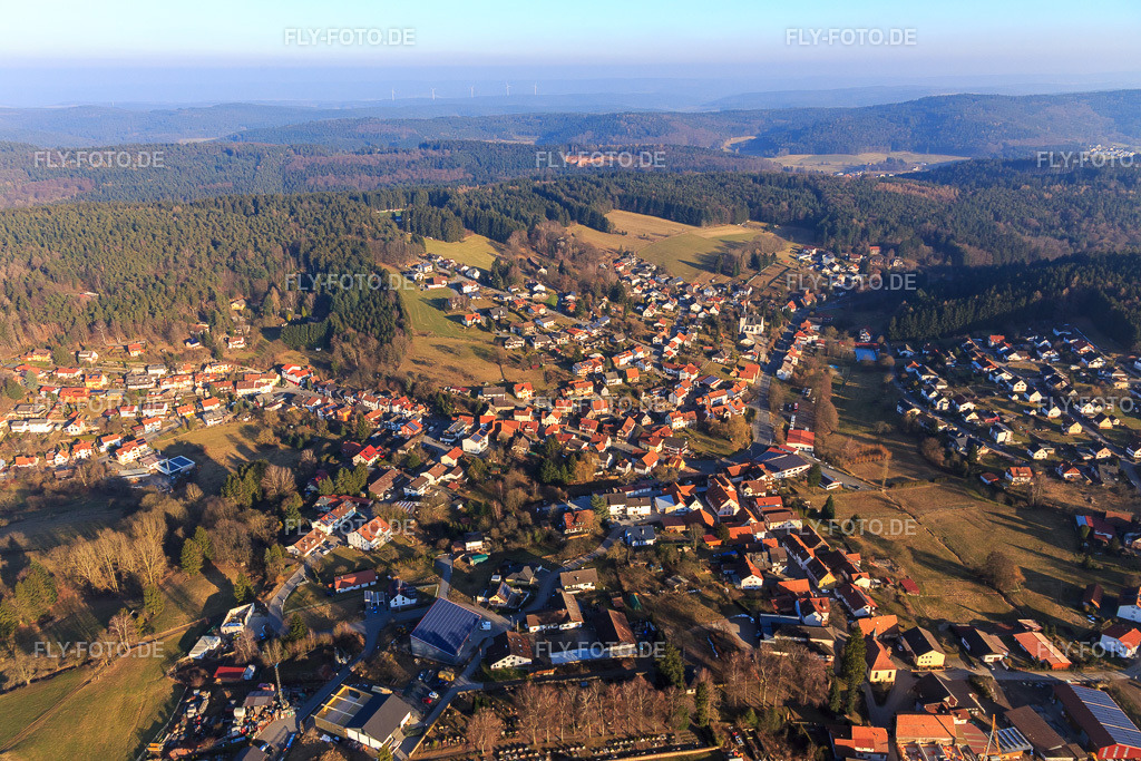 Ortsansicht im Odenwald aus Westen | Luftbild: Ortsansicht im Odenwald aus Westen im Ortsteil Hammelbach in Grasellenbach im Bundesland Hessen in Deutschland. Foto: IMG_096668.jpg vom 14.02.2017 durch Werner Riehm/FLY-FOTO.de - Realisiert mit Pictrs.com