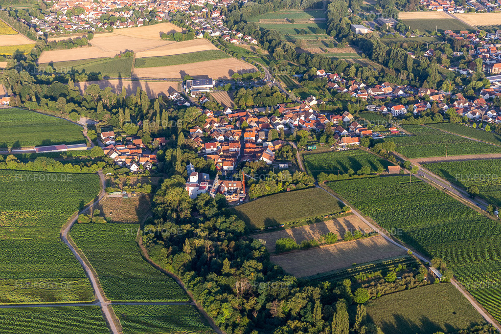 Luftbild:  im Ortsteil Ingenheim in Billigheim-Ingenheim im Bundesland Rheinland-Pfalz in Deutschland. Foto: IMG_133695.jpg vom 18.07.2022 durch Werner Riehm/FLY-FOTO.deBilligheim-Ingenheim