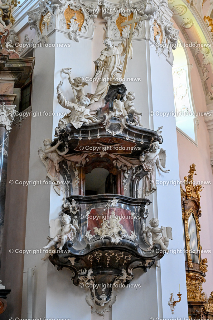 Engelhartszell_ 25.06.2024-31 | 25.06.2024, Engelhartszell, AUT, Engelhartszell, im Bild Stift Engelszell, Trappistenkloster, Innenraum Stiftskirche, Kanzel