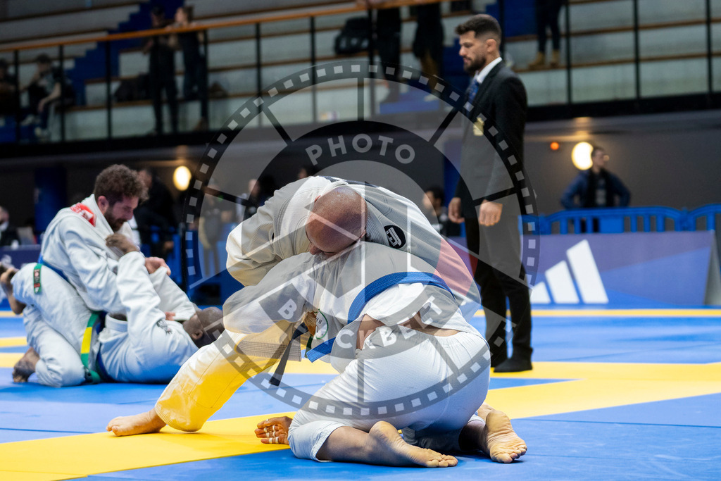 20240122PBB6245 | Fighters compete during the second day of the IBJJF European Championship in Paris, France, on January 22, 2024.