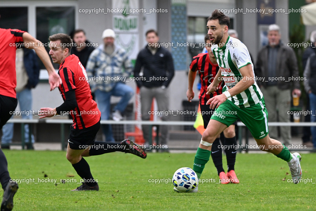 SV Donau vs. FC Nussdorf Debant | #70 Melvin Osmic SV Donau, #4 Tobias Jeller FC Nussdorf Debant, SV Donau vs. FC Nussdorf Debant, SV Donau vs. FC Nussdorf Debant am 08.11.2025 in Klagenfurt (Sportplatz Donau), Austria, (Photo by Bernd Stefan)