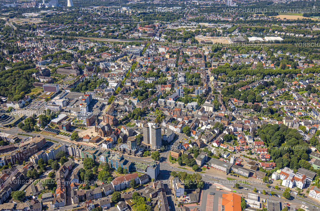 Herne240803631 | Luftbild, City Stadtansicht, Europaplatz und archäologisches Museum,  evang. Kreuzkirche und Hochhaus Wohnturm an der Kreuzkirche, Herne-Mitte, Herne, Ruhrgebiet, Nordrhein-Westfalen, Deutschland