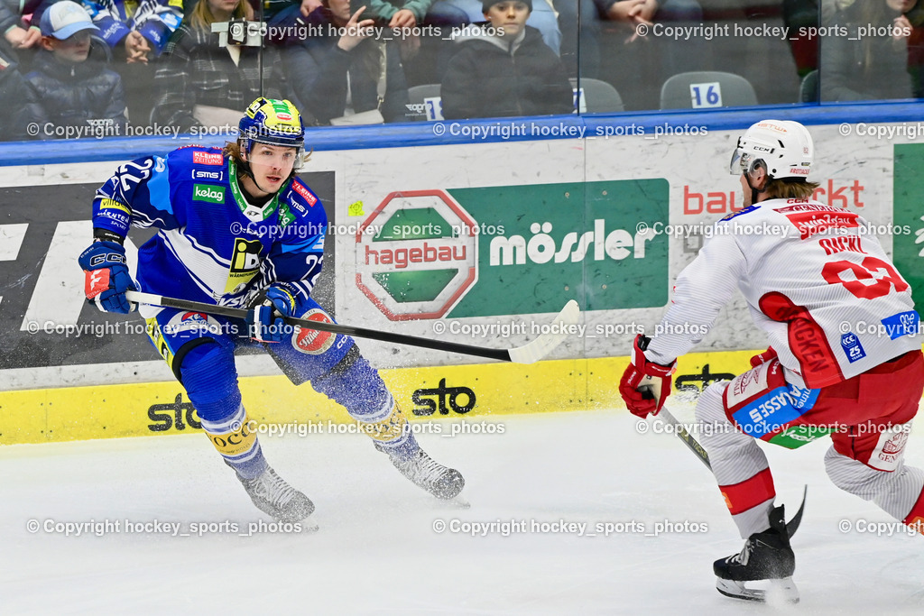 EC IDM WÄRMEPUMPEN VSV vs. EC KAC | #22 SCHERBAK Nikita EC VSV, #82  Nickl Thimo EC KAC, EC IDM WÄRMEPUMPEN VSV vs. EC KAC, EC IDM WÄRMEPUMPEN VSV vs. EC KAC am 02.02.2025 in Villach (Stadthalle Villach), Austria, (Photo by Bernd Stefan)