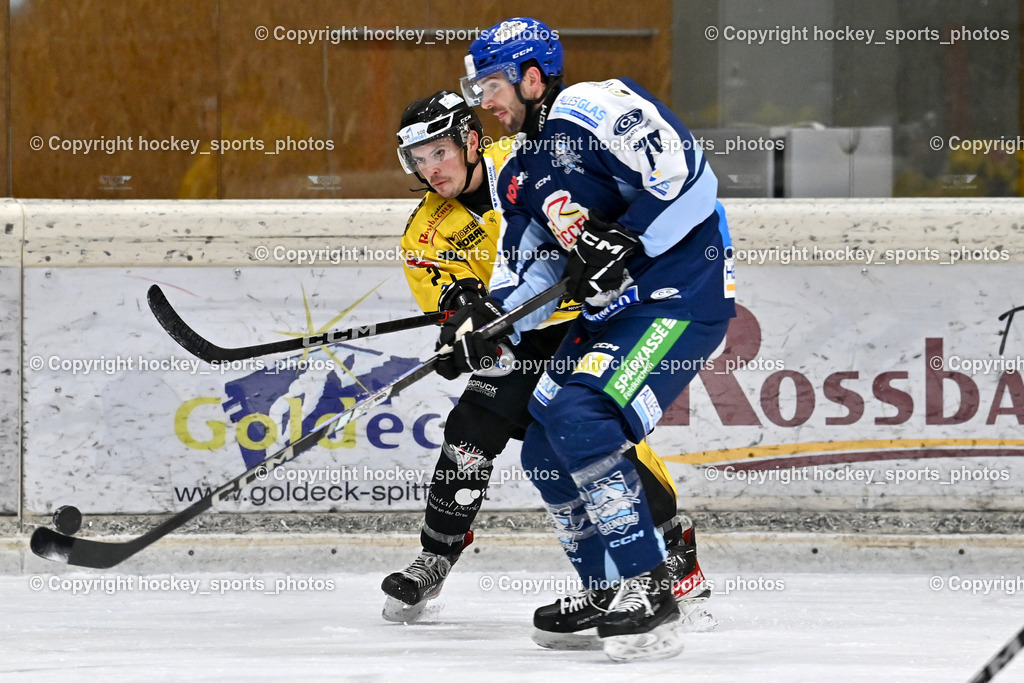 MET Photovoltaik Hornets Spittal vs. ESC Soccerzone Steindorf | #79 Petrik Benjamin ESC Steindorf, #27 Moser Daniel EC Hornets Spittal, MET Photovoltaik Hornets Spittal vs. ESC Soccerzone Steindorf, MET Photovoltaik Hornets Spittal vs. ESC Soccerzone Steindorf am 28.12.2024 in Spittal an der Drau (Eissportzentrum Spittal), Austria, (Photo by Bernd Stefan)