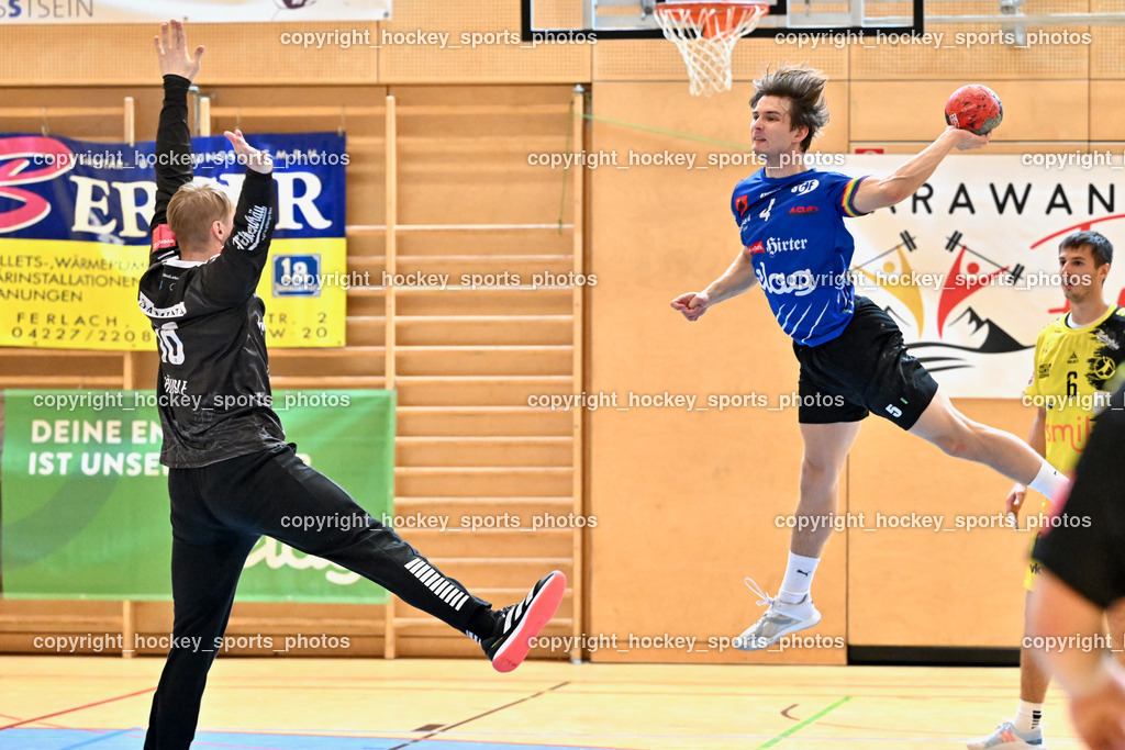 SC Ferlach vs. Bregenz Handball | #16 HÄUSLE Ralf Patrick Bregenz Handball, #4 König Raphael, #6 MAHR Markus Bregenz Handball, SC Ferlach vs. Bregenz Handball, SC Ferlach vs. Bregenz Handball am 28.09.2024 in Ferlach (Ballspielhalle Ferlach), Austria, (Photo by Bernd Stefan)