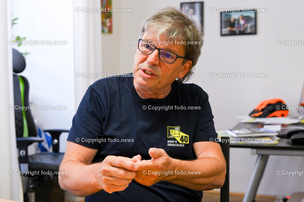 Heinz Zauner (Geschaeftsfuehrer Arge fuer Obdachlose_ Kupfermuckn)_ 12.06.2023-25 | 12.06.2023, Linz, AUT, Arge fuer Obdachlose, Kupfermuckn, im Bild Heinz Zauner (Geschaeftsfuehrer Arge fuer Obdachlose, Kupfermuckn)