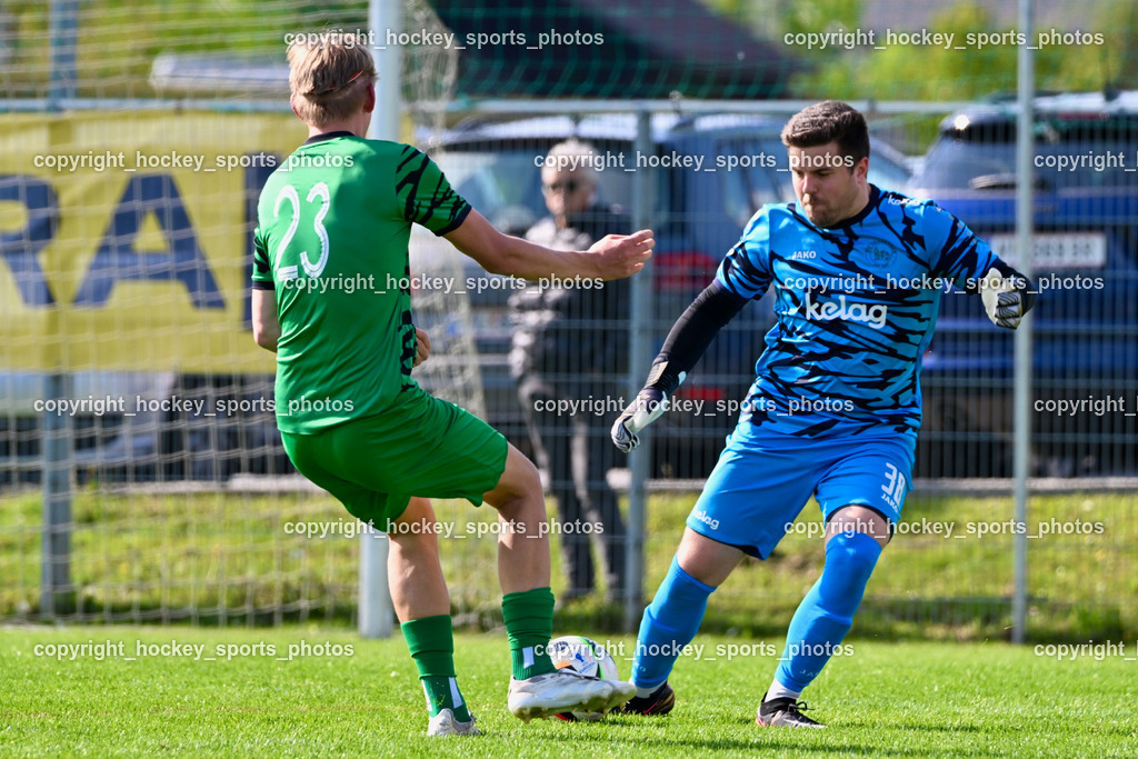 SC Landskron vs. FC Faakersee | #23 Jona Jakob Steinwender SC Landskron, #38 Michael Lessiak FC Faakersee, SC Landskron vs. FC Faakersee, SC Landskron vs. FC Faakersee am 27.04.2025 in Villach (Sportanlage Landskron), Austria, (Photo by Bernd Stefan)