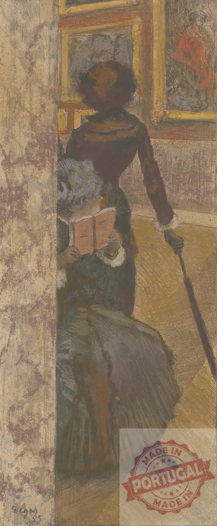 Edgar Degas Women visiting art gallery at the Louvre reading book | Two women viewing paintings and reading a book in an art gallery - Realized with Pictrs.com