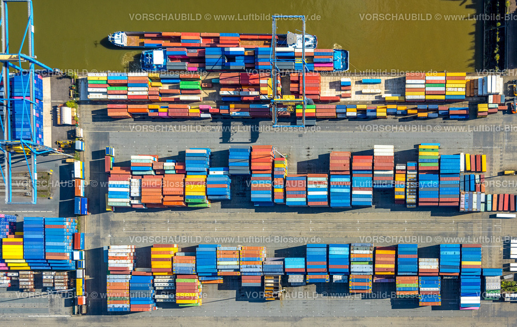 Duisburg241003697 | Luftbild, logport I (Eins) Rheinhausen, duisport mit D3T Duisburg Trimodal Terminal, DIT Duisburg Intermodal Terminal und Automobil-Logistik am Fluss Rhein, Container Terminal und Schiffe beladen, Friemersheim, Duisburg, Ruhrgebiet, Nordrhein-Westfalen, Deutschland