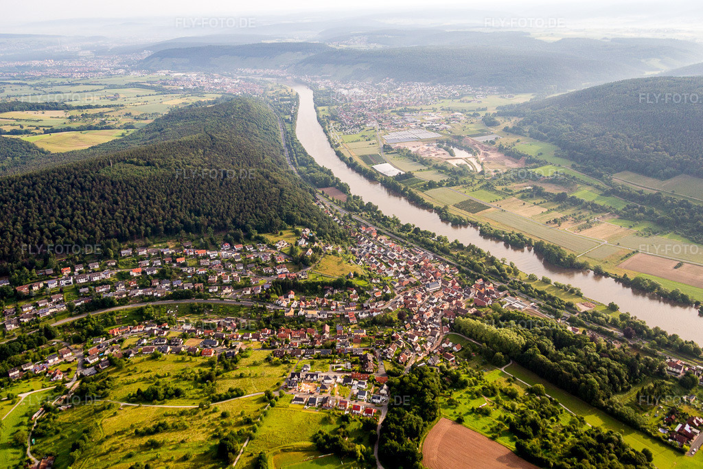 Luftbild: Fluß- Uferbereichen des Main in Laudenbach im Bundesland Bayern in Deutschland. Foto: IMG_089586.jpg vom 11.06.2016 durch Werner Riehm/FLY-FOTO.de