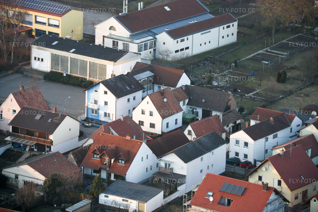 Luftbild: Mundohalle, Feuerwehr, Sporthalle in Minfeld im Bundesland Rheinland-Pfalz in Deutschland. Foto: IMG_17082.jpg vom 19.02.2009 durch Werner Riehm/FLY-FOTO.de