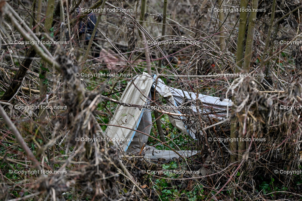 Muell_ Mist_ 11.12.2024-7 | 11.12.2024, Linz, AUT, Muell, Mist, im Bild Unachtsam weggeworfener Muell im Wald, Augebiet, Abfall, Gift, Straeucher, Gebuesch, Weg, Restmuell, Ablage, illegal