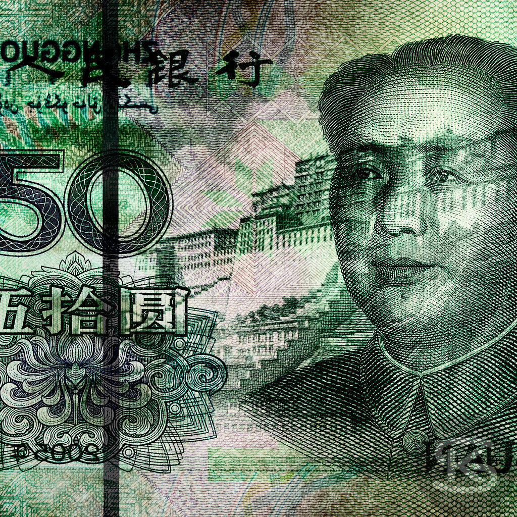 CHINA - Mao Zedong | Staatspräsident der Volksrepublik China und Kommunist, 1893-1976 | Entdecken Sie "Gesichter der Währungen" – eine einzigartige Fotoserie von Stefan Kuhn, die Banknoten aus aller Welt als Kunstwerke neu interpretiert. Vorder- und Rückseite verschmelzen zu faszinierenden Kompositionen.  - Realisiert mit Pictrs.com