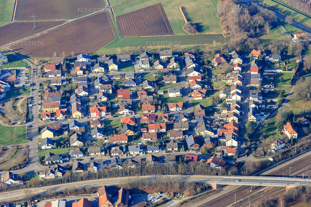 Luftbild: Philosophenviertel im Ortsteil Graben in Graben-Neudorf im Bundesland Baden-Württemberg in Deutschland. Foto: IMG_085356.jpg vom 19.12.2015 durch Werner Riehm/FLY-FOTO.de