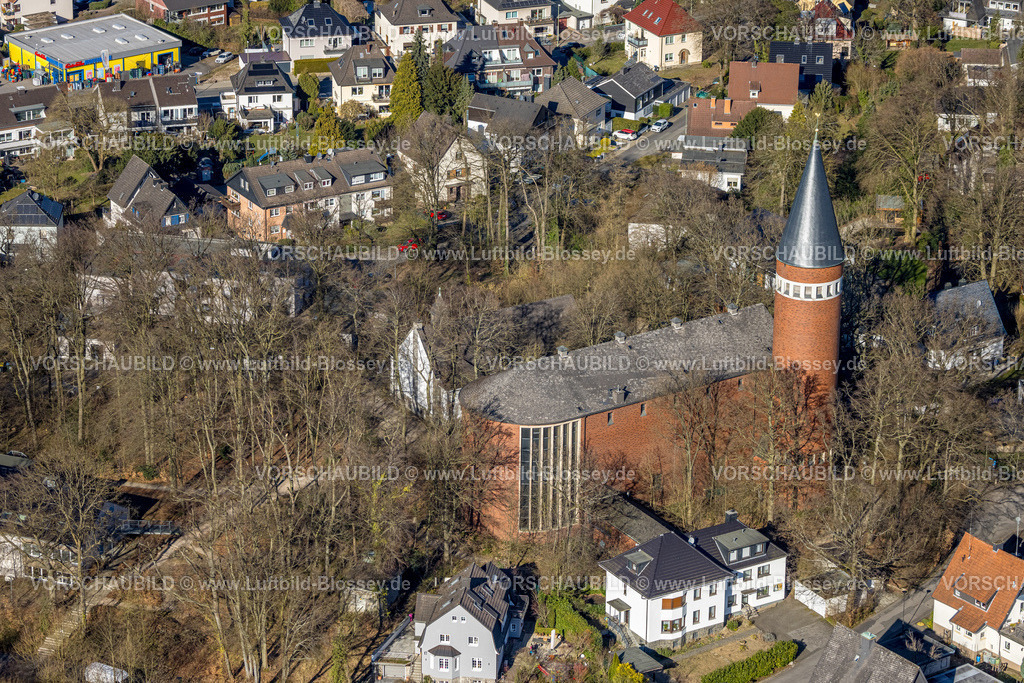 Hagen250302721 | Luftbild, kath. Heilig-Geist-Kirche mit Rundturm, Emst, Hagen, Ruhrgebiet, Nordrhein-Westfalen, Deutschland