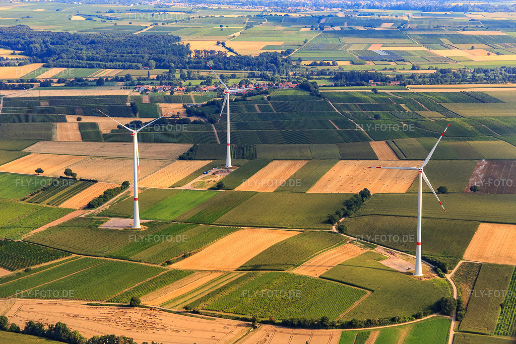 Luftbild: Windpark in Freckenfeld im Bundesland Rheinland-Pfalz in Deutschland. Foto: IMG_109010.jpg vom 15.07.2018 durch Werner Riehm/FLY-FOTO.de