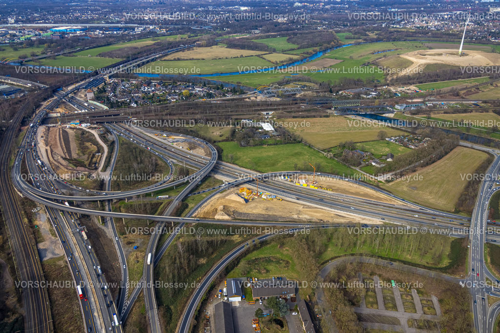 Duisburg240304092 | Luftbild, Autobahnkreuz Kaiserberg der Autobahnen A40 und A3 mit Baustellen, Duissern, Duisburg, Ruhrgebiet, Nordrhein-Westfalen, Deutschland, Duisburg-S