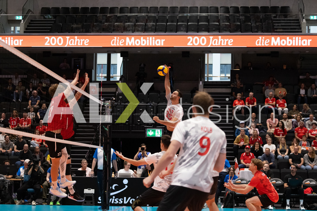Luxembourg v Switzerland - CEV European League Men | KRIENS, SWITZERLAND - JUNE 12: JULIAN WEISIGK of Switzerland attack / spike during the CEV European League match between Luxembourg and Switzerland at Pilatus Arena on June 12, 2026 in Kriens, Switzerland. - Realisiert mit Pictrs.com