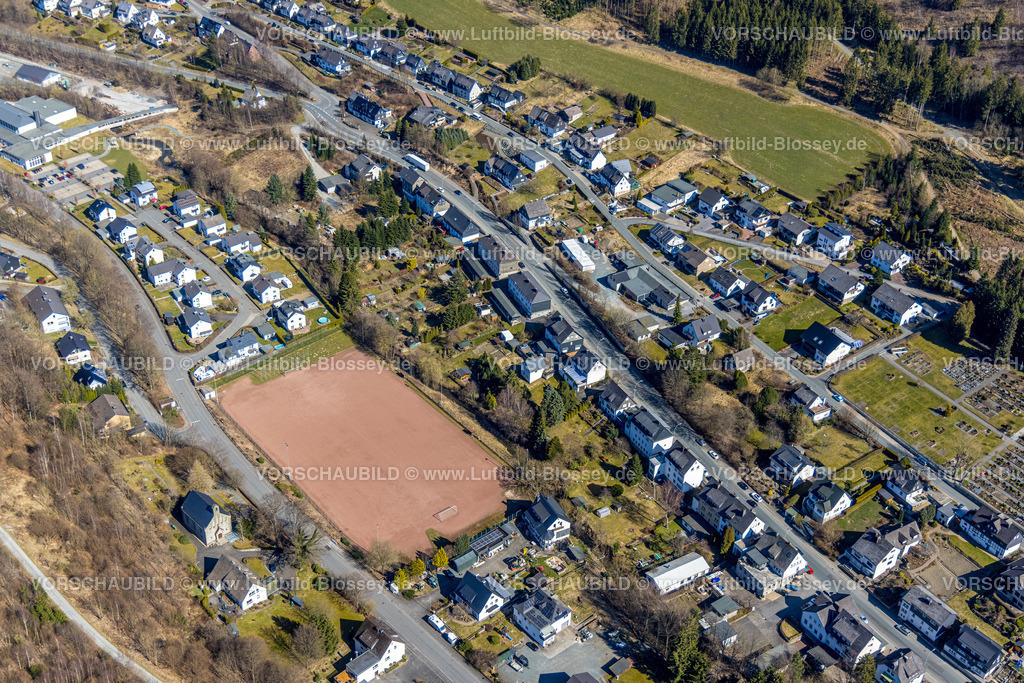 Bestwig220303046 | Luftbild, Aschenplatz an der Schulstraße in Ramsbeck, Bestwig, Sauerland, Nordrhein-Westfalen, Deutschland