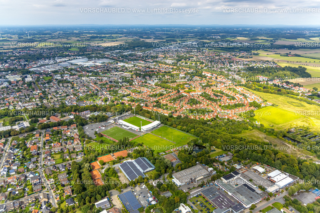 Ahlen230803185 | Luftbild, uftbild, Wersestadion, Sportpark, Ahlen, Ruhrgebiet, Nordrhein-Westfalen, Deutschland