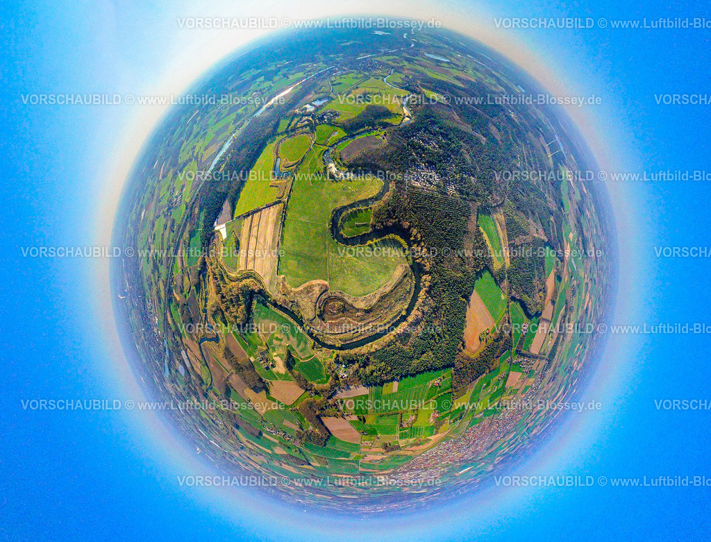 Olfen250490077Lippe_Maeander | Luftbild, Lippeaue und Fluss Lippe Mäander, Erdkugel, Fisheye Aufnahme, Fischaugen Aufnahme, 360 Grad Aufnahme, tiny world, little planet, fisheye Bild, Olfen-Kirchspiel, Olfen, Ruhrgebiet, Nordrhein-Westfalen, Deutschland
