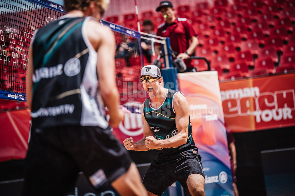 Beachvolleyball | Männer | Allianz German Beach Tour 2025 | Tourstop München | 10.07.2025 | Tristan Fröbel jubelt