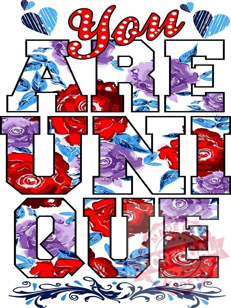 You are unique typography with floral roses and hearts | You are unique quote lettering with colorful floral patterns and small hearts - Realisiert mit Pictrs.com