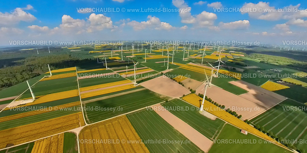 BadWuennenberg240590456WindkraftwerkPark | Luftbild, Windpark und Windfarm, Windenergieanlage, Windräder und kachelförmige Wiesen und Felder bei Meerhof, Erdkugel, Fisheye Aufnahme, Fischaugen Aufnahme, 360 Grad Aufnahme, tiny world, little planet, fisheye Bild, Meerhof, Marsberg, Ostwestfalen, Nordrhein-Westfalen, Deutschland