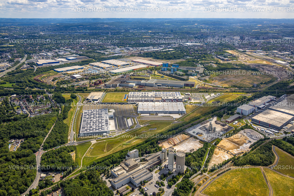 Dortmund230700001 | Luftbild, Westfallenhütte Gewerbegebiet, Rewe Dortmund Frischelogistik, thyssenkrupp Steel Europe AG, Logistikpark ID Logistics mit Amazon DTM, Decathlon Logistikzentrum, DB Schenker und Deutsche Post, Borsigplatz, Dortmund, Ruhrgebiet, Nordrhein-Westfalen, Deutschland