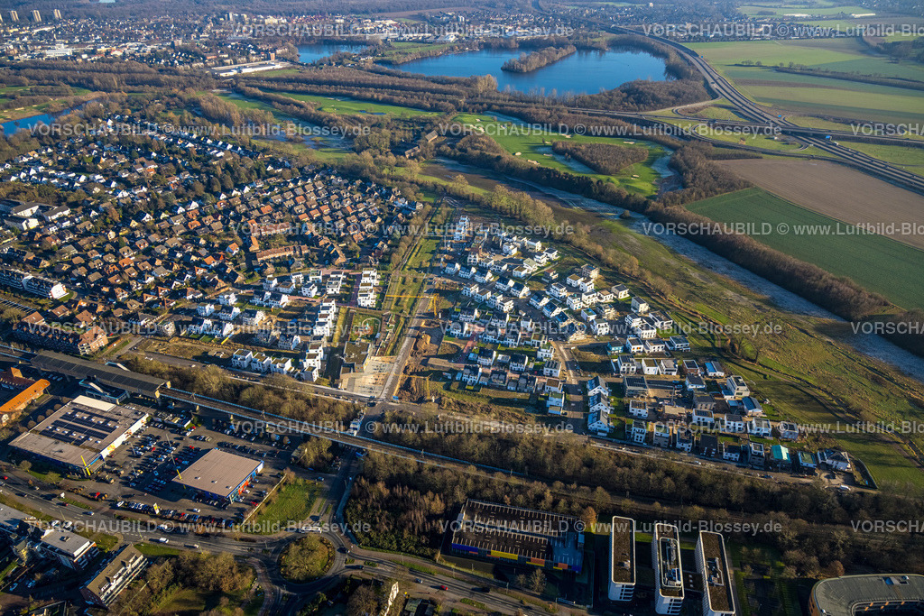 Duisburg241201934 | Luftbild, Angerbogen, Wohngebiet Alter Angerbach, Neubaugebiet, Huckingen, Duisburg, Ruhrgebiet, Nordrhein-Westfalen, Deutschland