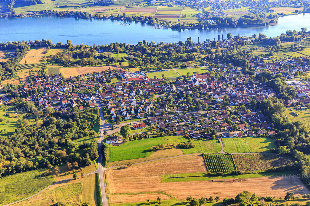 Luftbild: Ortsansicht am Bodensee aus Norden im Ortsteil Stiegen in Öhningen im Bundesland Baden-Württemberg in Deutschland. Foto: IMG_094308.jpg vom 27.08.2016 durch Werner Riehm/FLY-FOTO.de