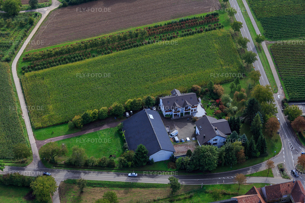 Luftbild: VOLKER KUHN Weingut & Gästehaus am Fürstweg im Ortsteil Heuchelheim in Heuchelheim-Klingen im Bundesland Rheinland-Pfalz in Deutschland. Foto: IMG_072689.jpg vom 19.09.2014 durch Werner Riehm/FLY-FOTO.deAuflösung des Originals: 5472 x 3648 pxWeingut am Fürstweg - Winzermeister Volker Kuhn