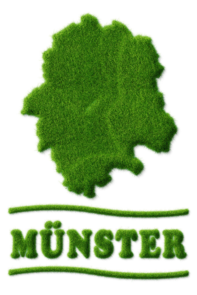 Städteposter Münster  in Grasoptik | Poster mit Städtenamen von Münster Westfalenin Grasschrift und Landkarte mit Rasenoptik - Realisiert mit Pictrs.com