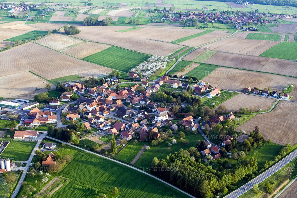 Aerial view: Village view in Betschdorf in the state Bas-Rhin, France.Photo: IMG_10647.jpg taken on 05/04/2008 by Werner Riehm/FLY-FOTO.comResolution of the original: 3405 x 2270 px