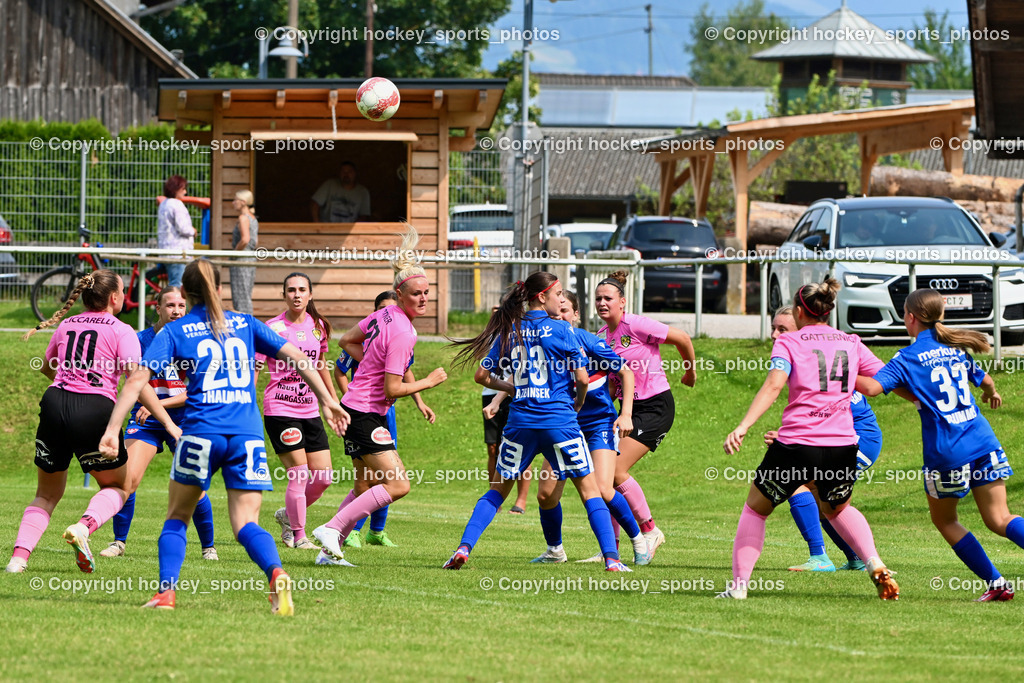 Carinthians Hornets vs. GAK 1902 Frauen | #20 Lena Thalmann GAK, #10 Elisa Ciccarelli Carinthians Hornets, #13 Marie Lessacher Carinthians Hornets, #27 Jasmin Michelle Ortner Carinthians Hornets, #23 Paula Sophie Jazbinsek GAK, #19 Jana Christina Lemberger Carinthians Hornets, #14 Nicole Dominique Gatternig Carinthians Hornets, #33 Lena Maria Trummer GAK, Carinthians Hornets vs. GAK 1902 Frauen, Carinthians Hornets vs. GAK 1902 Frauen am 01.09.2024 in Sachsenburg (Sportplatz Sachsenburg), Austria, (Photo by Bernd Stefan)