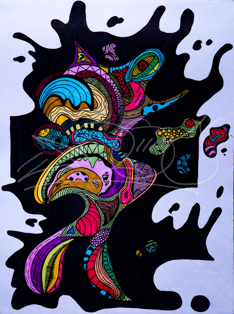 Psychedelic-Alien-Fisch | Mit Fineliner und Marker auf Papier  - Realisiert mit Pictrs.com