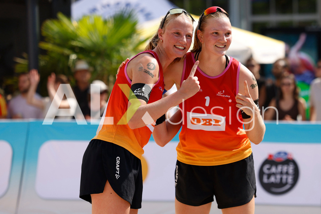 Obi BeachTour 2026 - Basel | BASEL, SWITZERLAND - JULY 19: MURIEL BOSSART (SUI) and LINDA ABBÜHL (SUI) during the Obi BeachTour 2026 match between BOSSART / ABBÜHL (SUI) and FLÜCKIGER / DEMIERRE (SUI) at Barfüsserplatz on July 19, 2026 in Basel, Switzerland. - Realisiert mit Pictrs.com