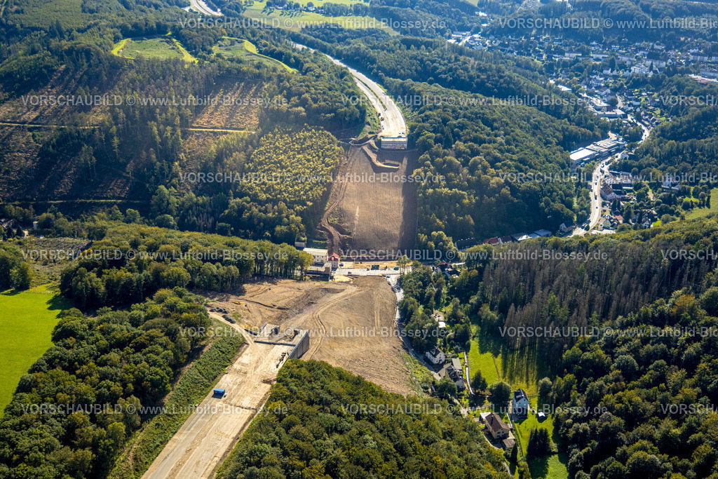 Luedenscheid230908038Rahmedebruecke | Luftbild, Abgerissene und gesprengte Talbrücke Rahmede der Autobahn A45, Baustelle für Neubau, Gevelndorf, Lüdenscheid, Sauerland, Nordrhein-Westfalen, Deutschland