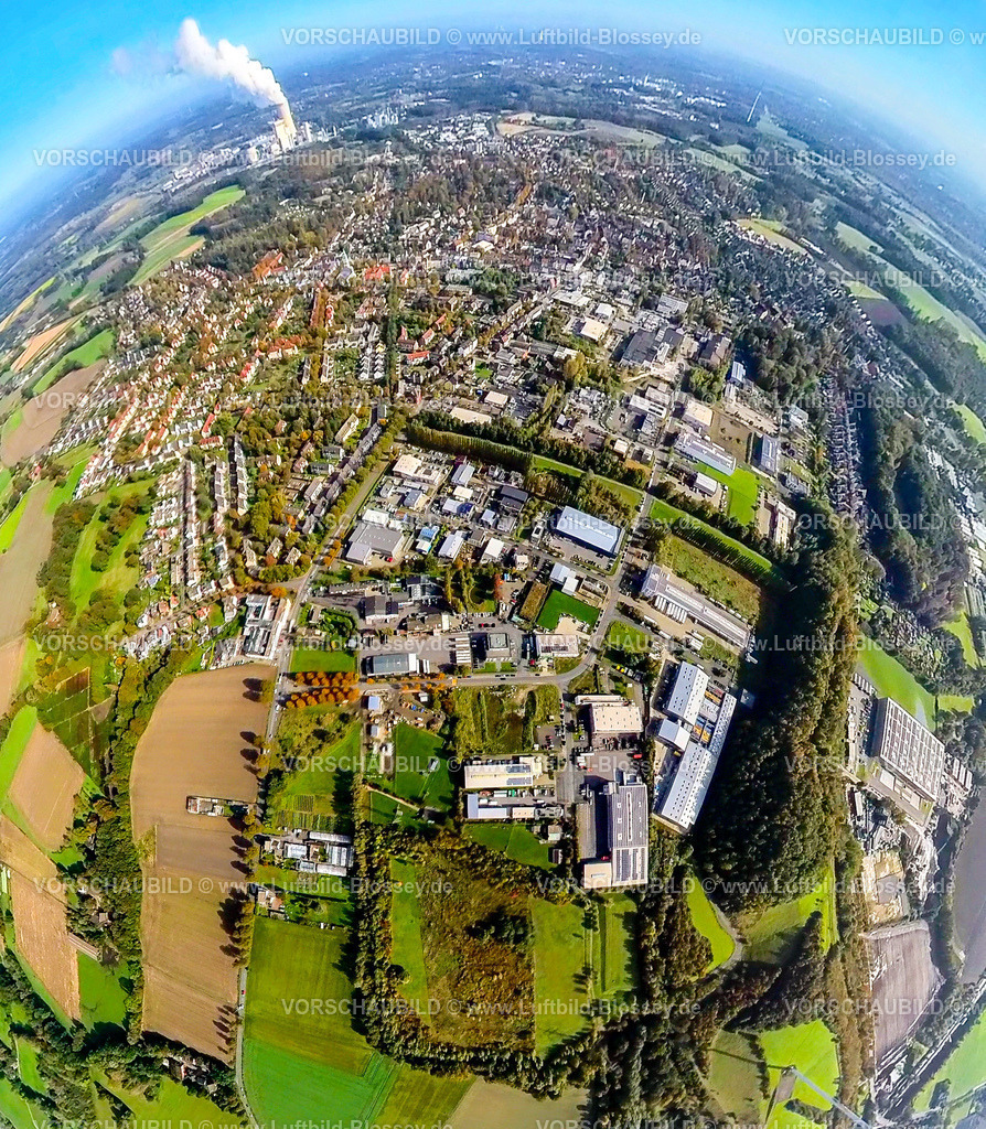 Luenen241190604BrambauerGewerbegebietZumHolzplatz | Luftbild, Gewerbegebiet Zechenstraße und Zum Holzplatz, hinten das Trianel Kohlekraftwerk Lünen, Erdkugel, Fisheye Aufnahme, Fischaugen Aufnahme, 360 Grad Aufnahme, tiny world, little planet, fisheye Bild, Brambauer, Lünen, Ruhrgebiet, Nordrhein-Westfalen, Deutschland